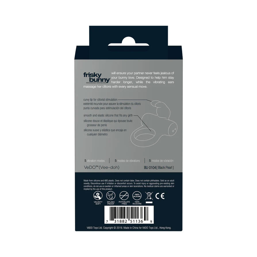 Frisky Bunny Vibrating Ring Black Pearl