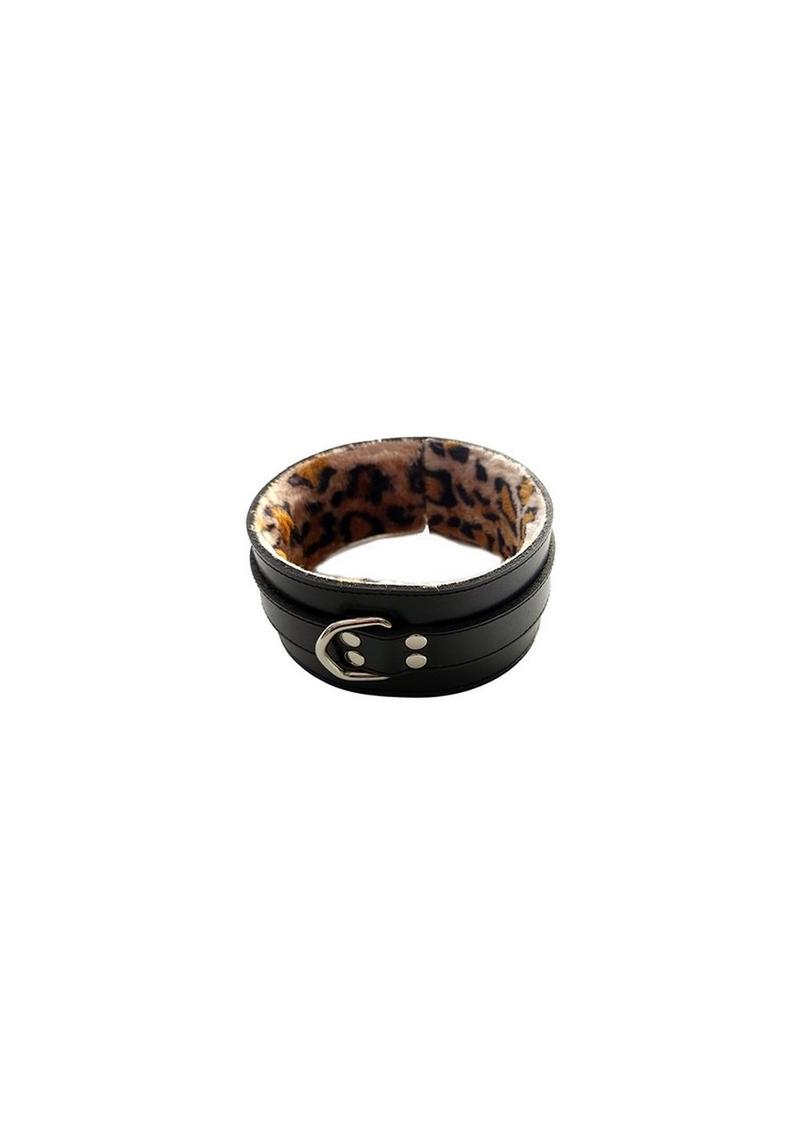 Rouge Leather Collar with Faux Fur Lining - Animal Print/Black/Leopard Print